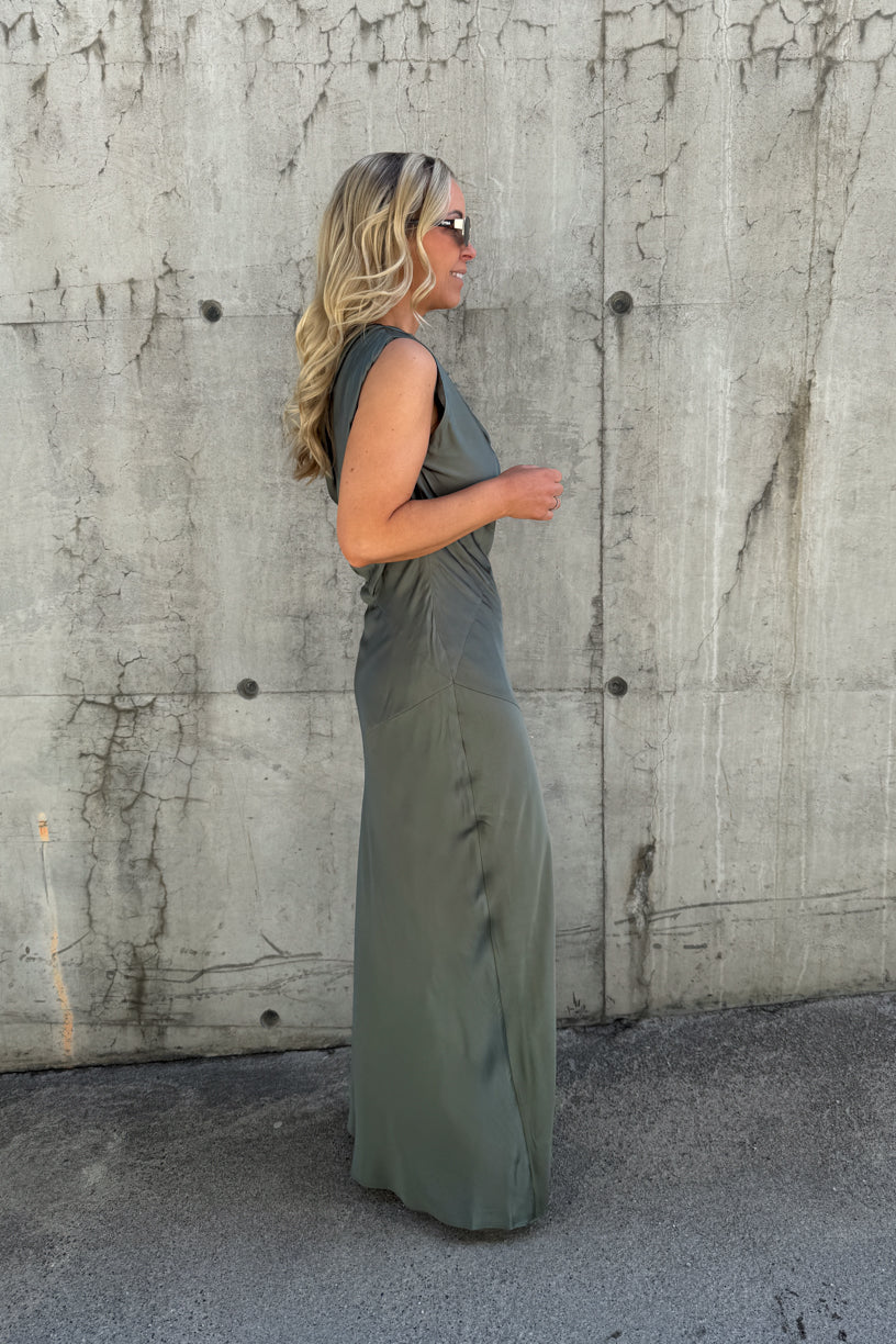 Vanessa Satin Maxi Dress Agave Green