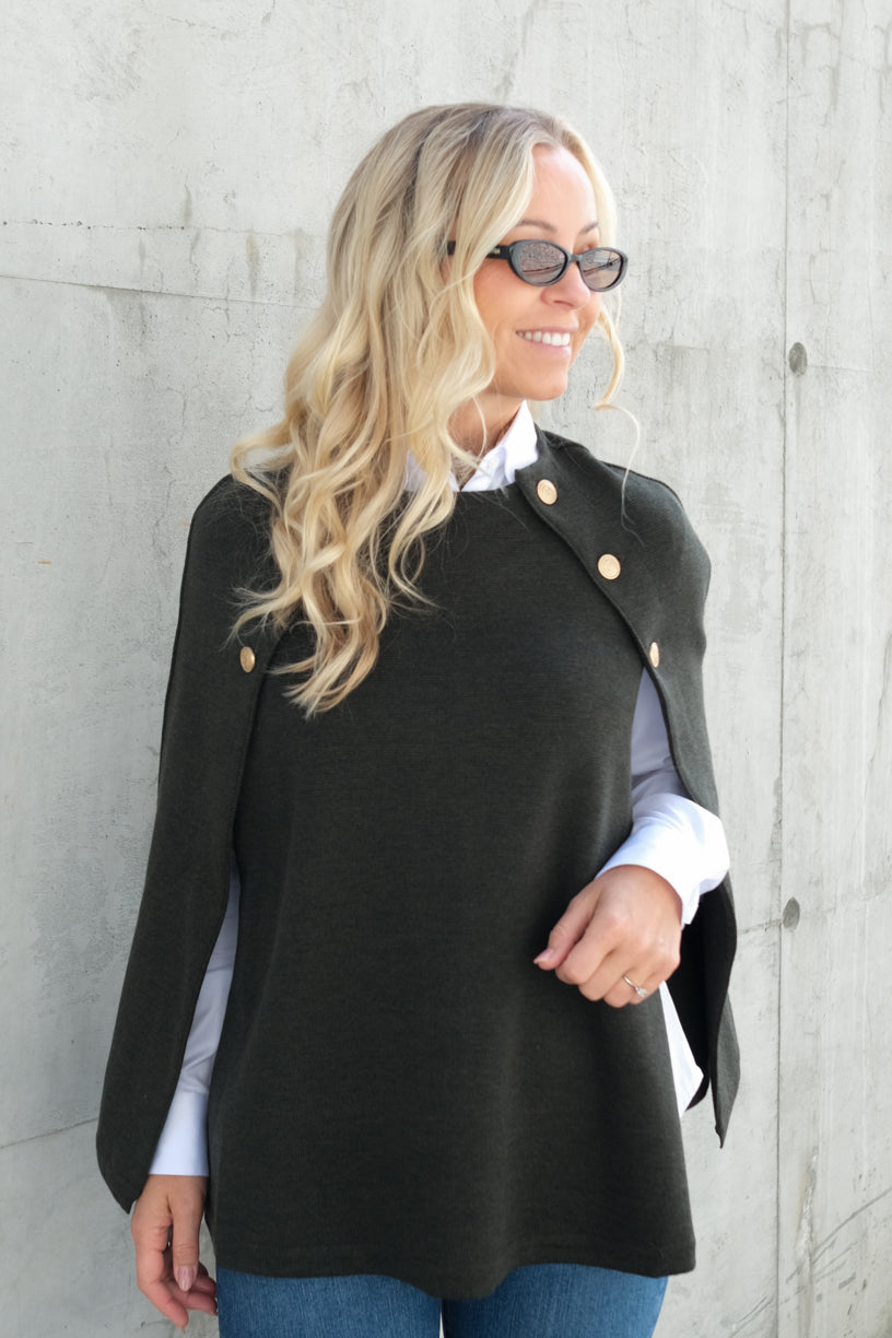 Mary Knitted Poncho Dark Green