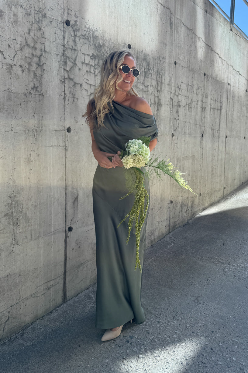 Vanessa Satin Maxi Dress Agave Green