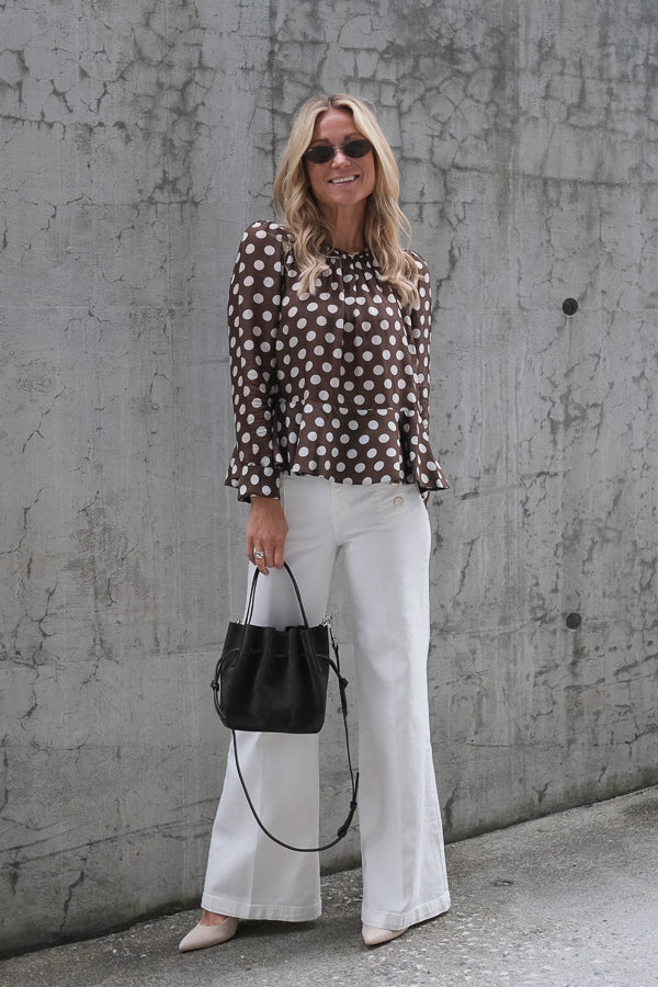 Striped Organza Top Brown Dots