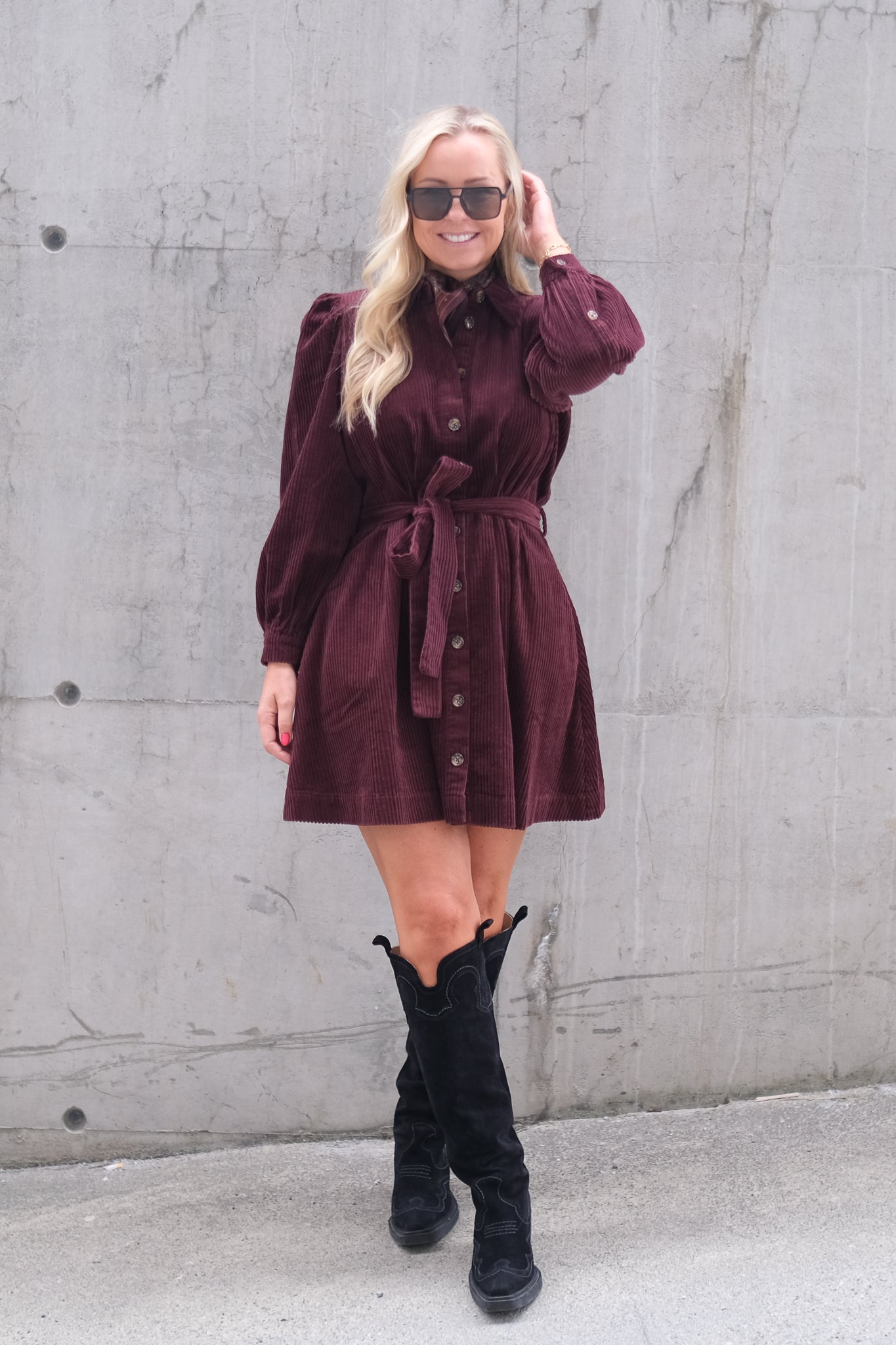 Corduroy Mini Dress Burgundy