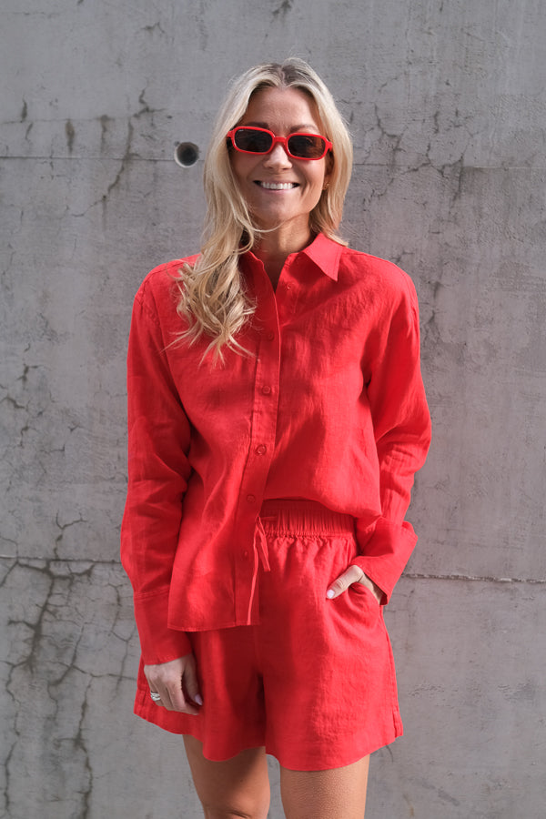 Evianna Linen Shirt Poppy Red