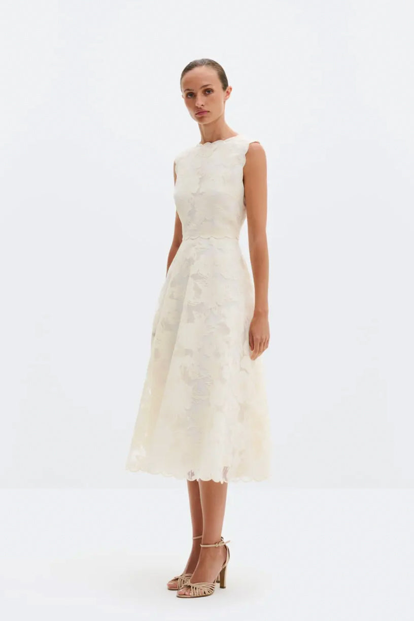 Elin Round Neck Lace Midi Dress Vanilla