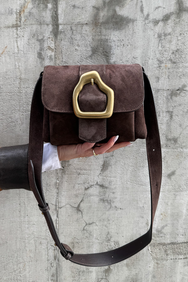 Nami Mini Umber Suede Crossbody Bag