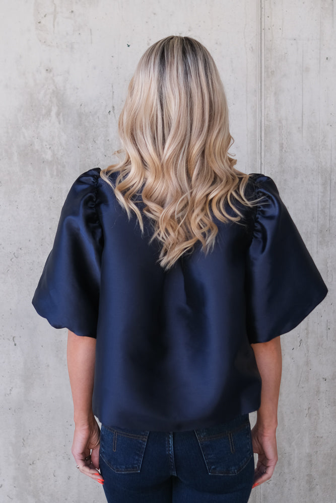 Cleo Puff Sleeve Blouse Dark Blue