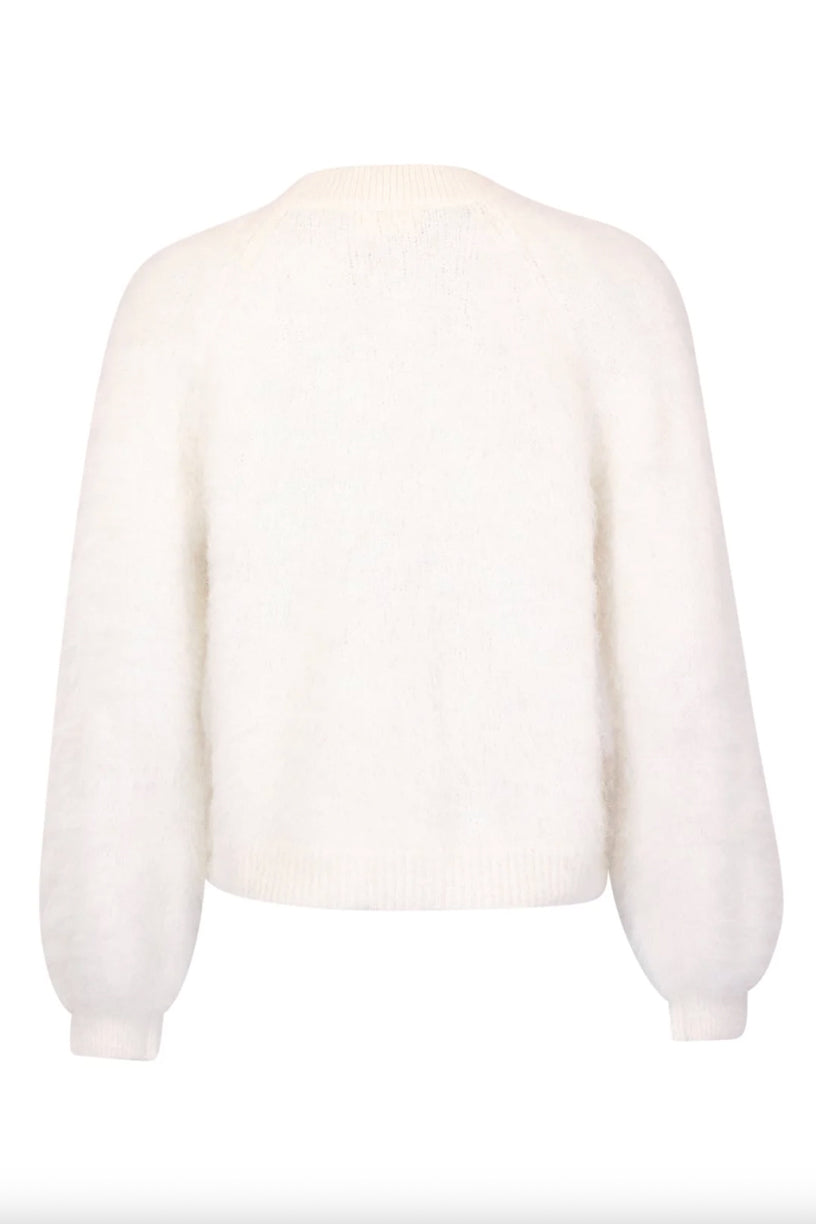 Hairy Knit V-neck Jacket Off-White