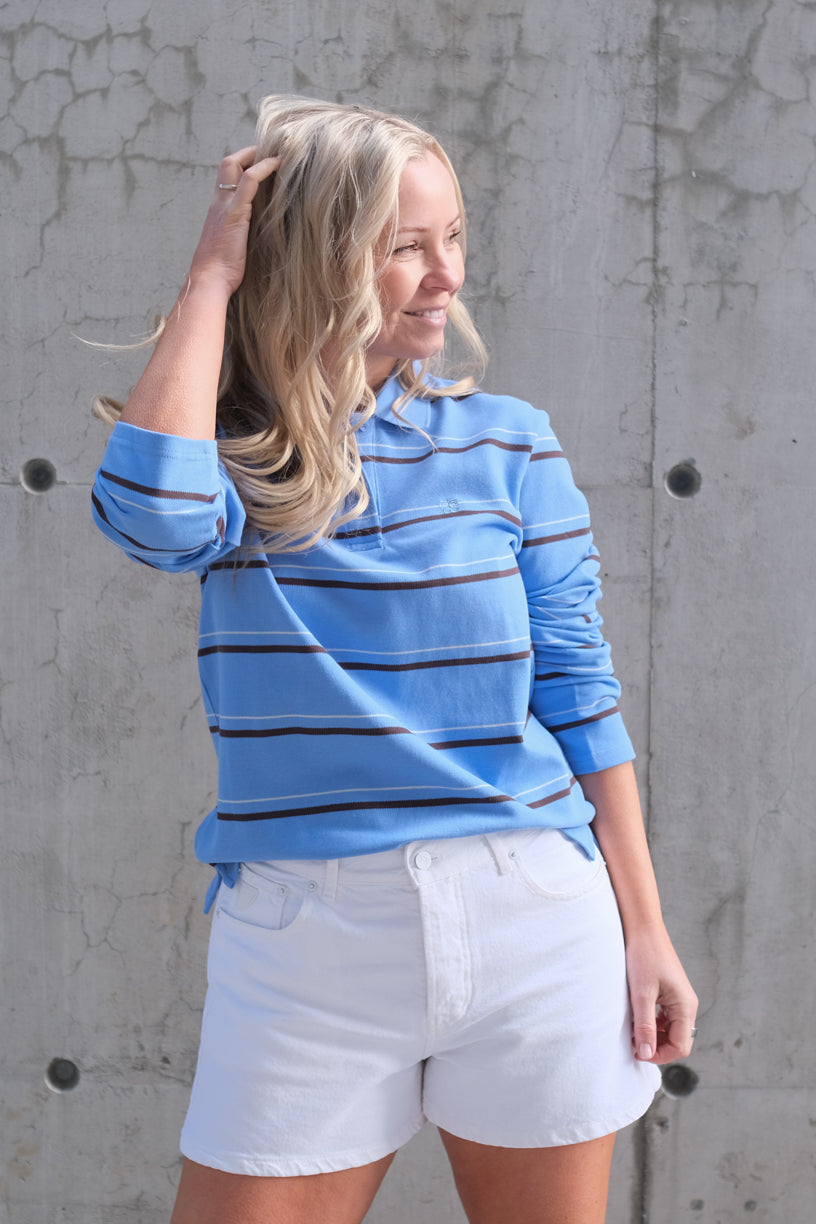 Lovella Striped Polo Tee Cornflower Blue