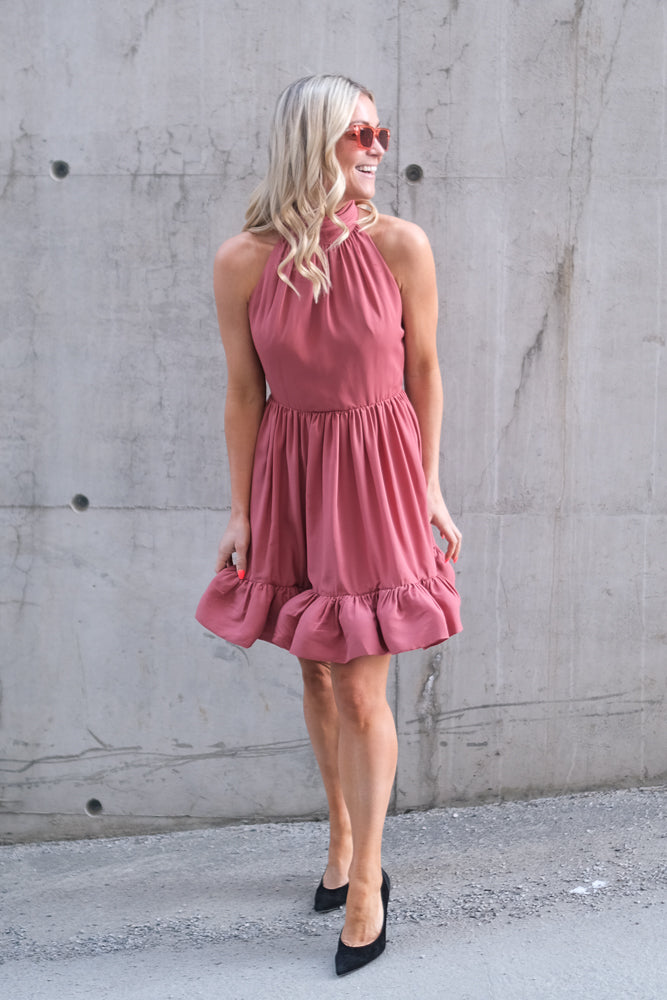 Fern Halterneck Ruffled Mini Dress Terracotta