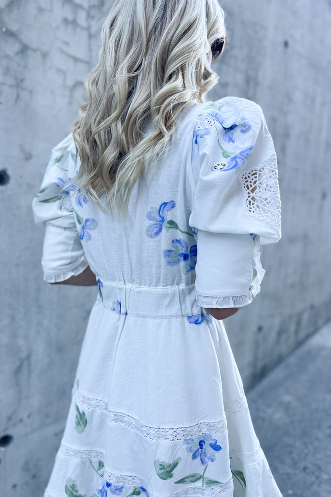 Linen Embroidery Mini Dress Flowing Blossoms