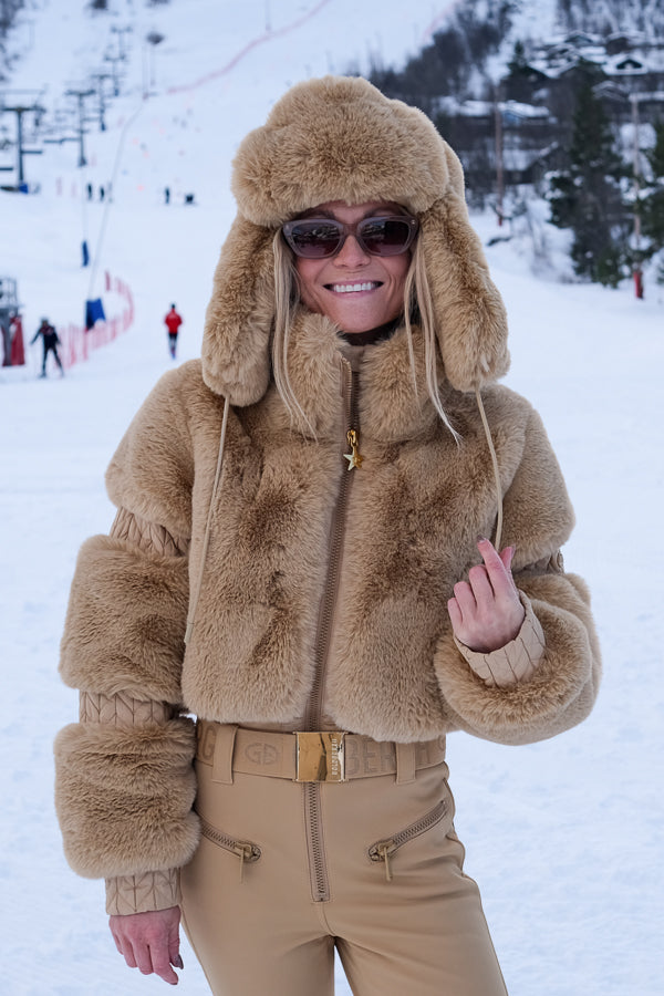 Cher Fluffy Aviator Hat Caramello