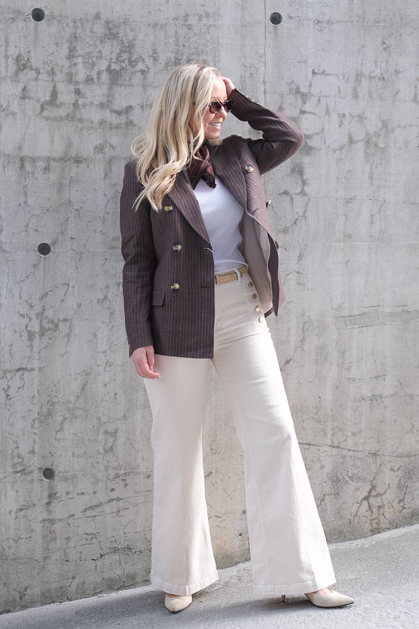 Rani Linen Blazer Brown stripe