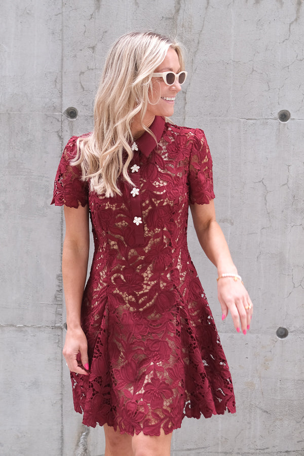 Lace Mini Dress Burgundy