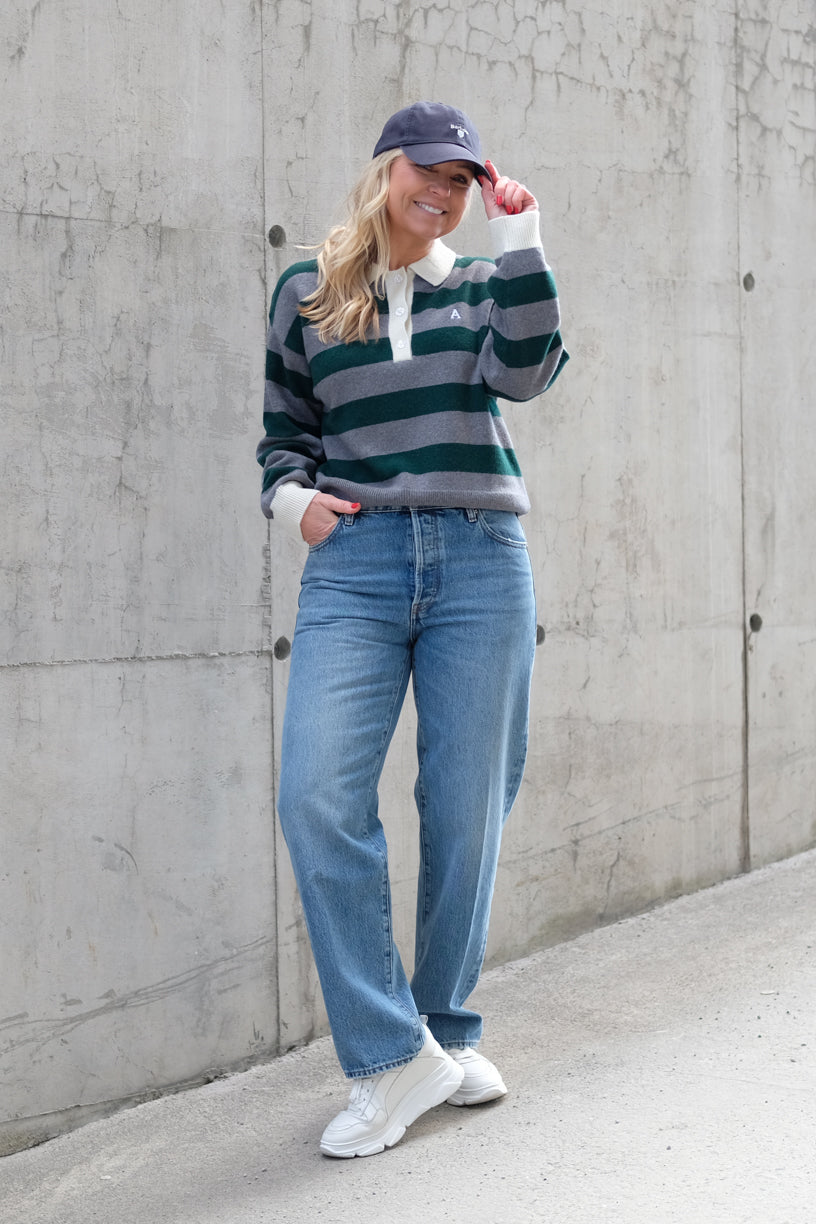 Leigh Stripe Sweatr Grey Ivy Green