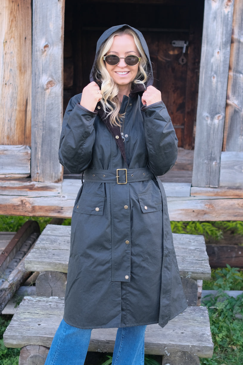 Antoinette Longline Wax Jacket Sage Green