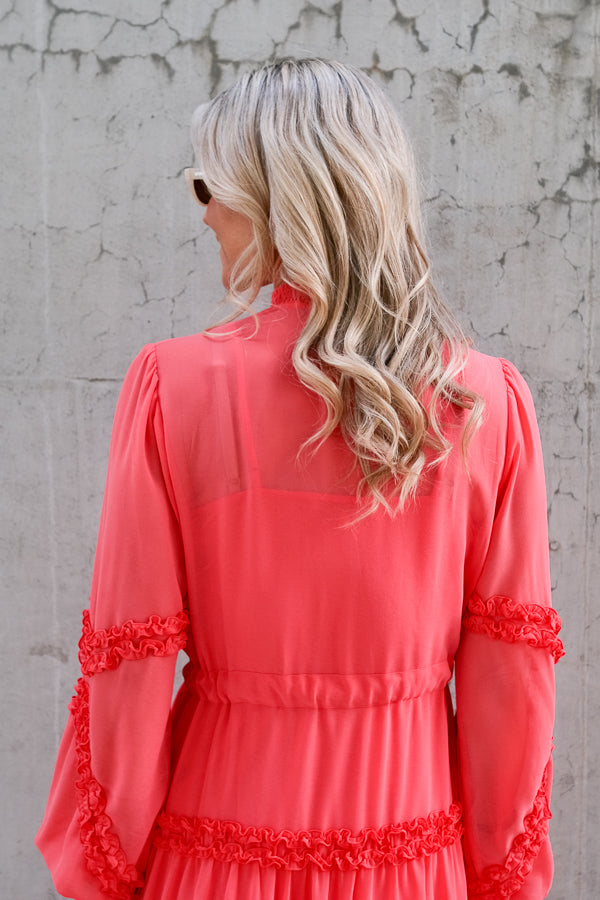 Meghan Solid Long Dress Coral