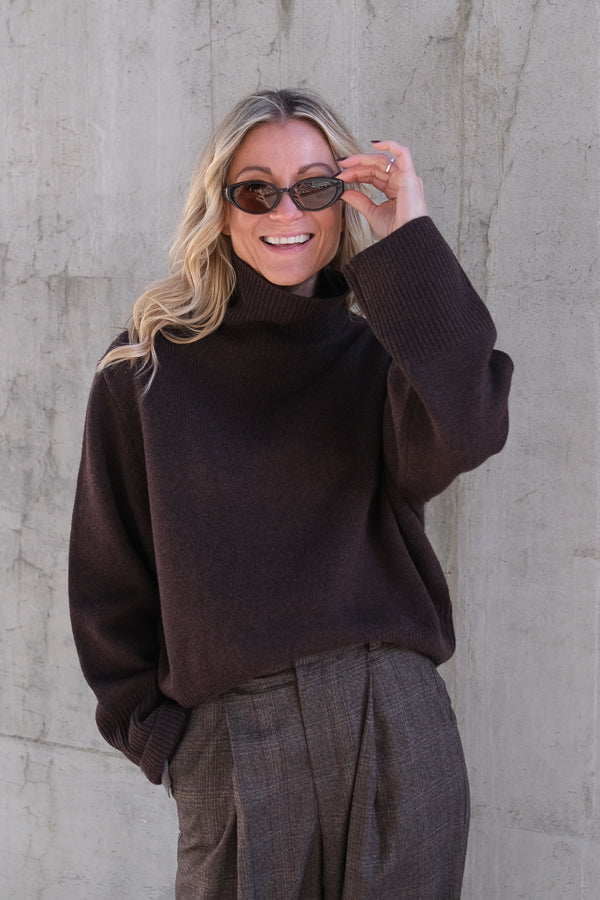 Alpha Knit T-Neck Dark Brown Melange