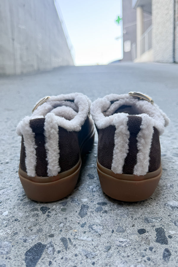 Shearling Low Velcro Buckle Dark Brown