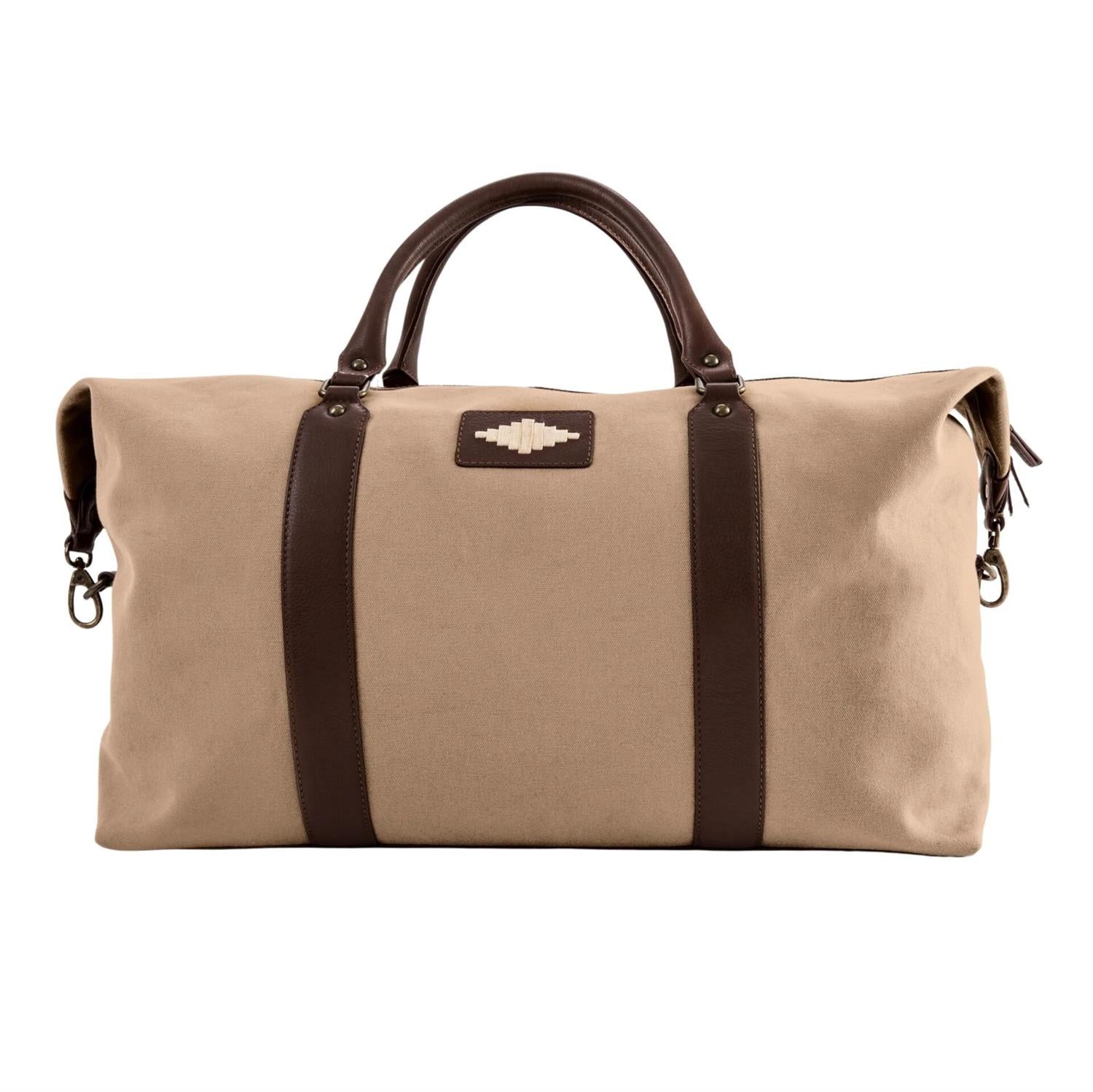 Caballero Large Travel Bag Brown Leather and Sand Canvas