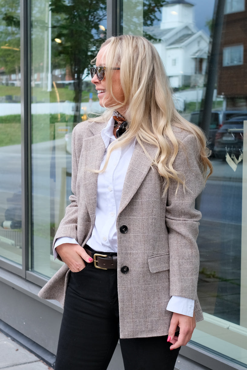 Brook Check Blazer Taupe Herringbone
