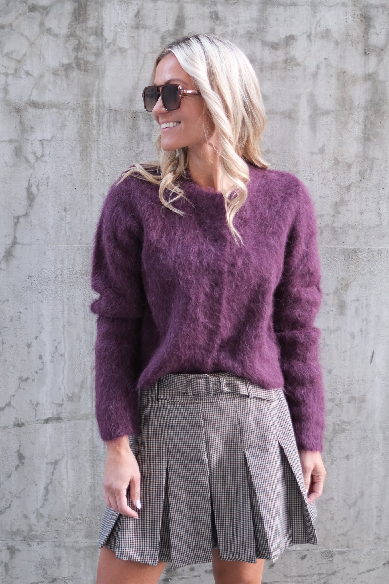 Hairy Knit Jacket Burgundy