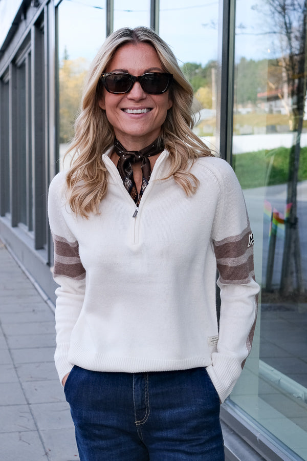 Ulmin Half Zip Jumper White Mauve & Brown