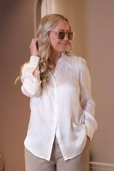 Latia Puff Silk Shirt White