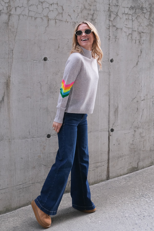 Sweater Grey Melange Multicolour Stripes