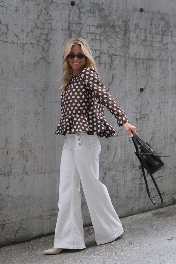 Striped Organza Top Brown Dots