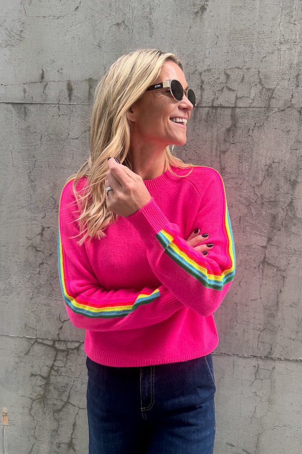 Roundneck Sweater Tokyo Pink Multicolour Stripes