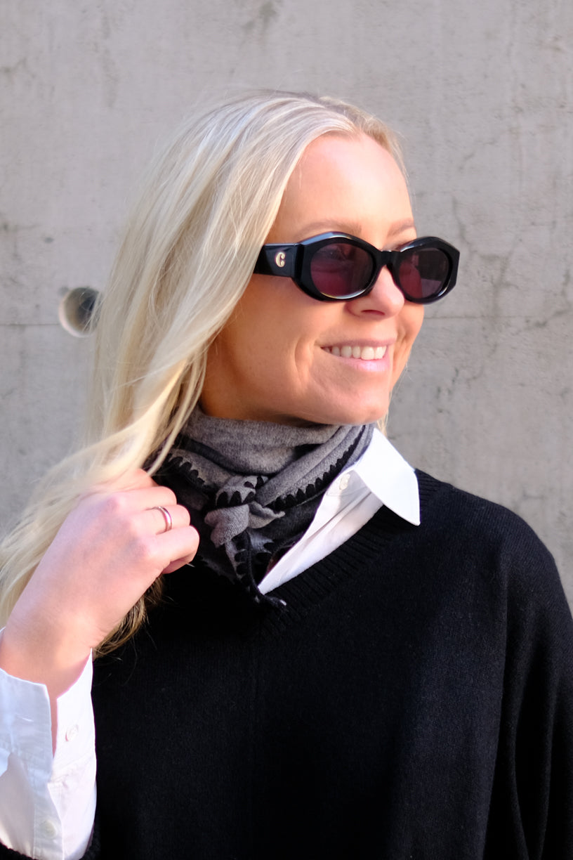 Mina Stitched Merino Scarf Medium Grey Melange