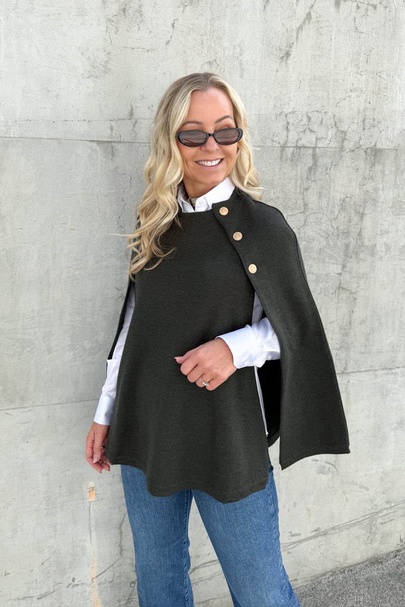 Mary Knitted Poncho Dark Green