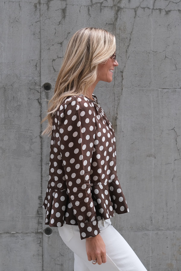 Striped Organza Top Brown Dots