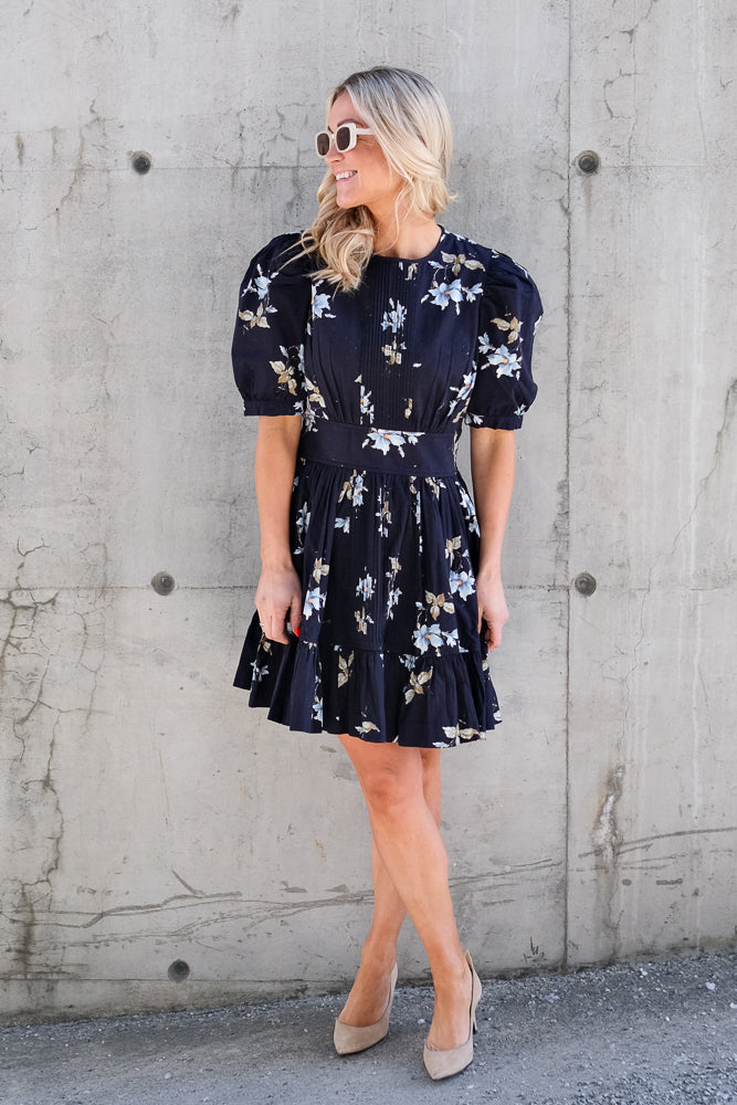 Structured Mini Dress Blue Bouquet