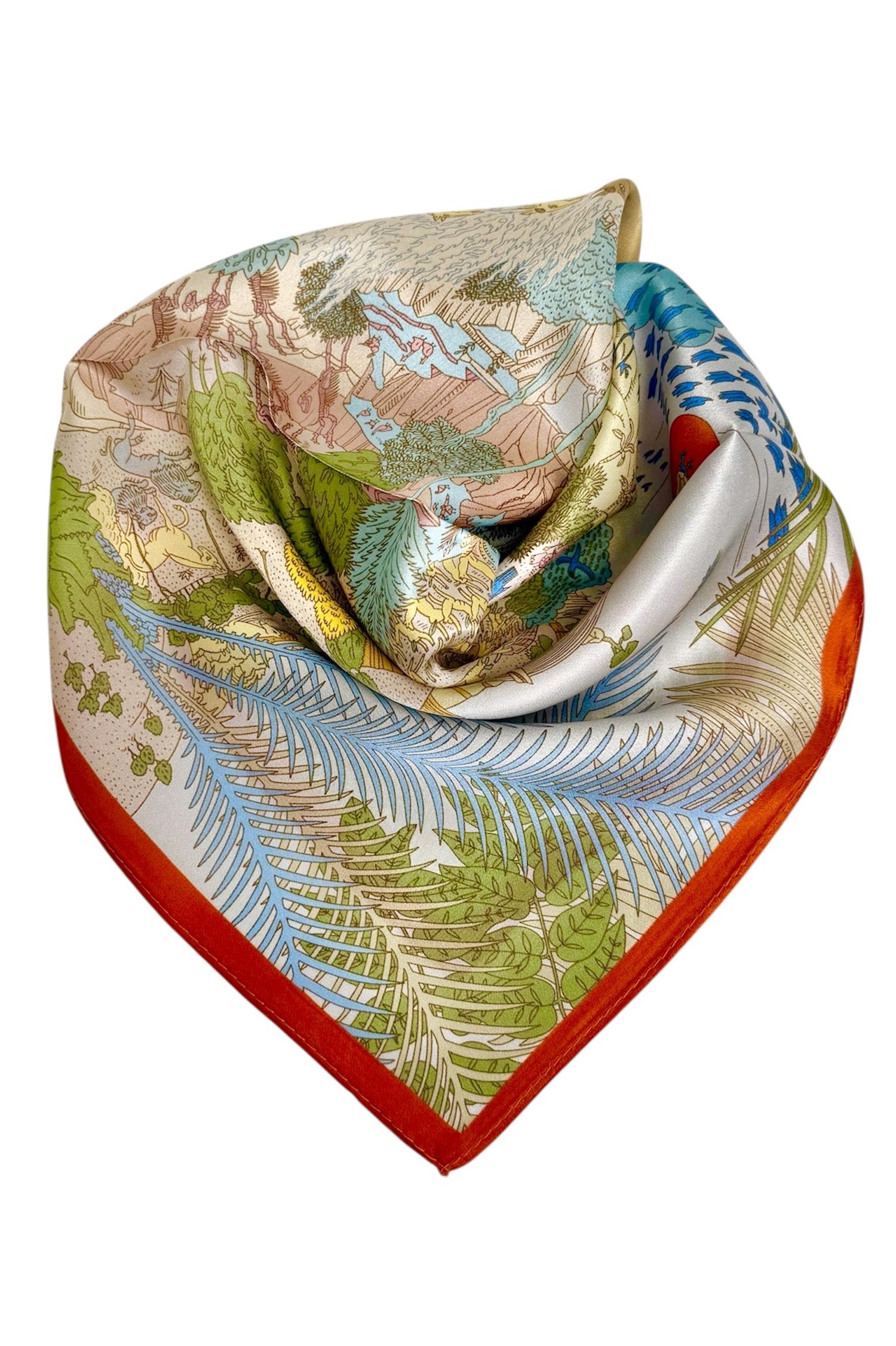 Italiensk Silke Skjerf Square Multicolor Oransje
