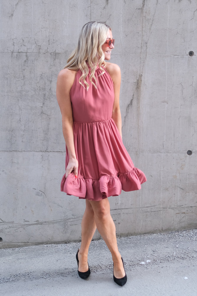 Fern Halterneck Ruffled Mini Dress Terracotta