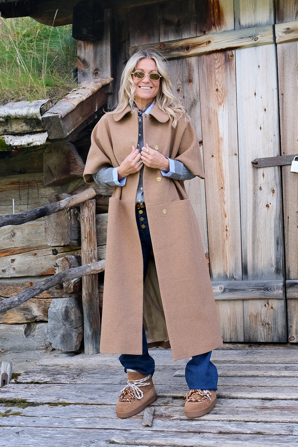 Long Mok Coat Rounded Collar Camel