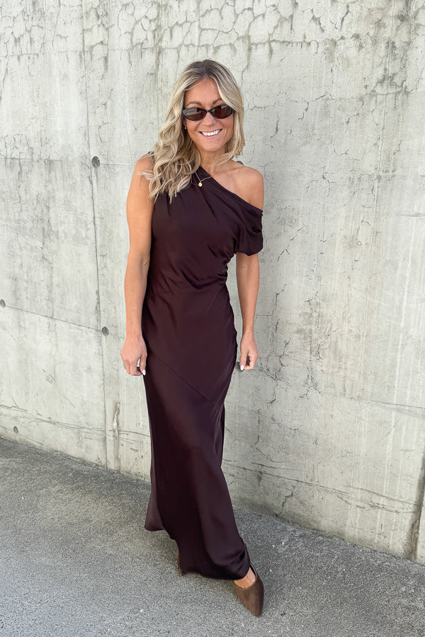 Vanessa Satin Maxi Dress Mocha Brown