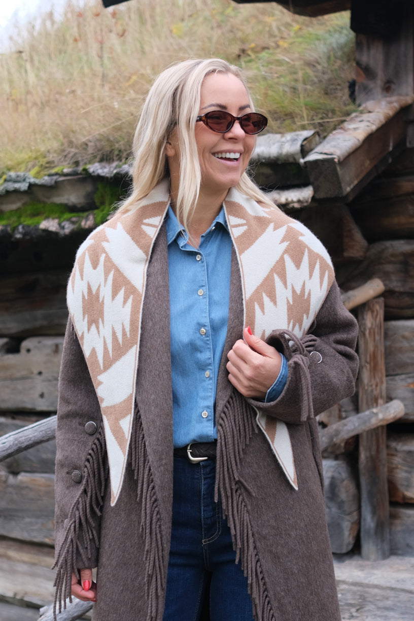 Cashmere Scarf Triangle Terra Off White & Camel