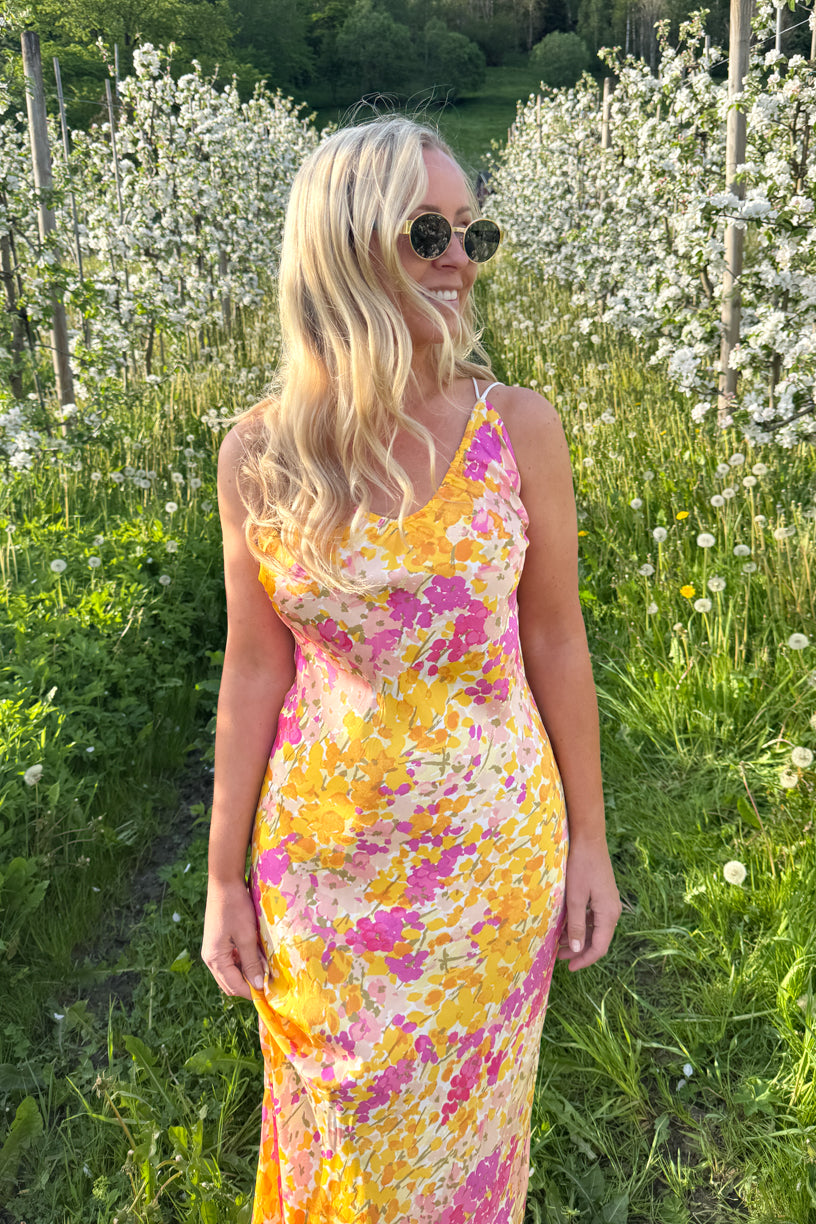 Satin Slip Dress Poppy Flowers