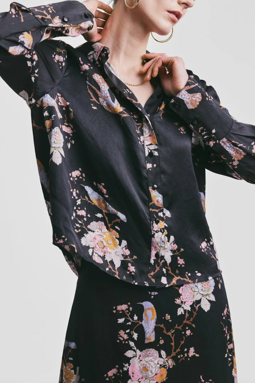 Satin Shirt Midnight Birds