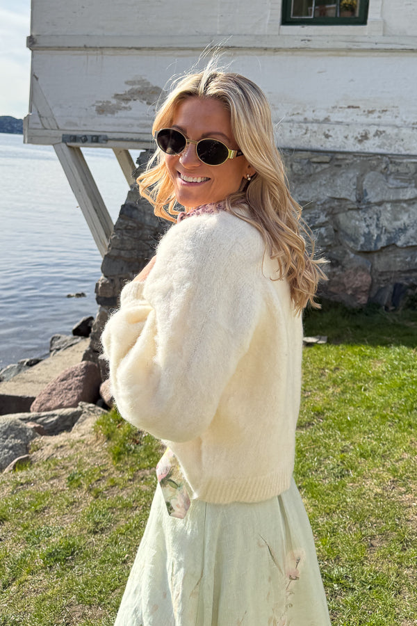 Hairy Knit V-neck Jacket Off-White