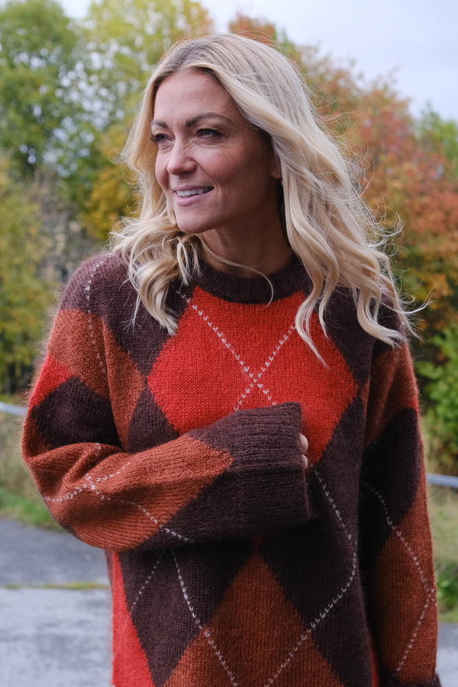 Kallie Argyle Mohair Sweater Brown Argyle