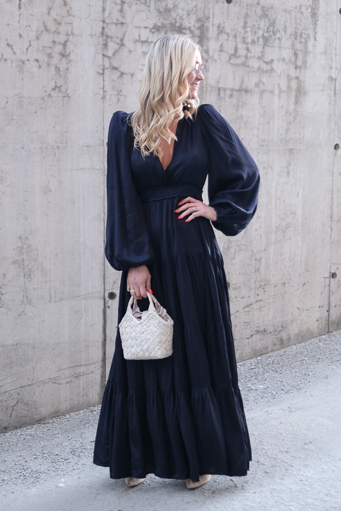 Satin Maxi Dress Dark Blue