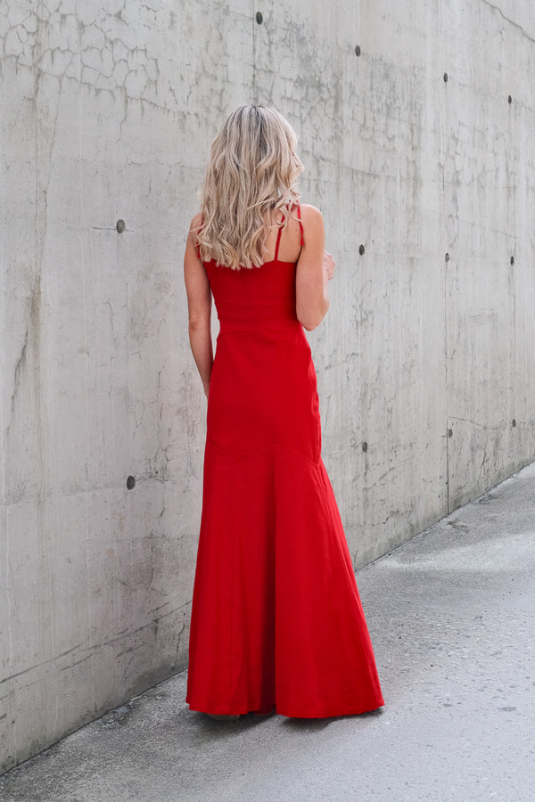 Tessa Stretch Linen Dress Red