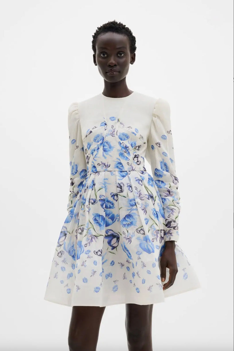 Leoni Silk Blend Mini Dress Tulip Blue