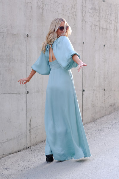 Crepe Satin Maxi Dress Turquoise