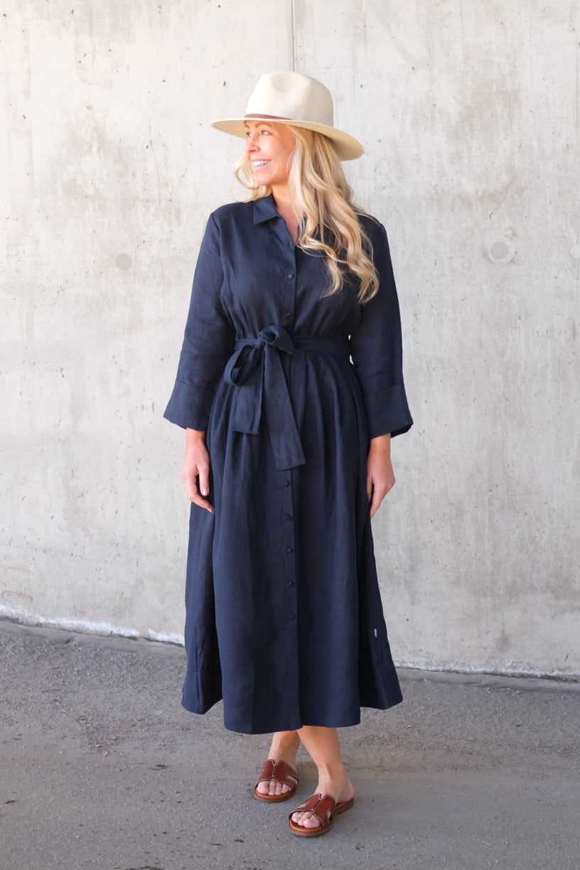 Marja Linen Dress Navy