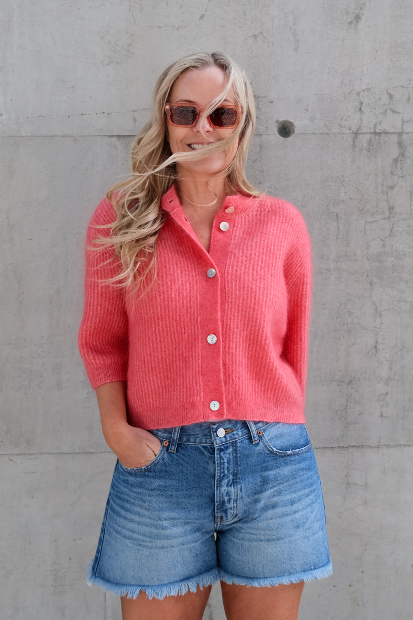 Andrea Knit Rib Cardigan Spiced Coral