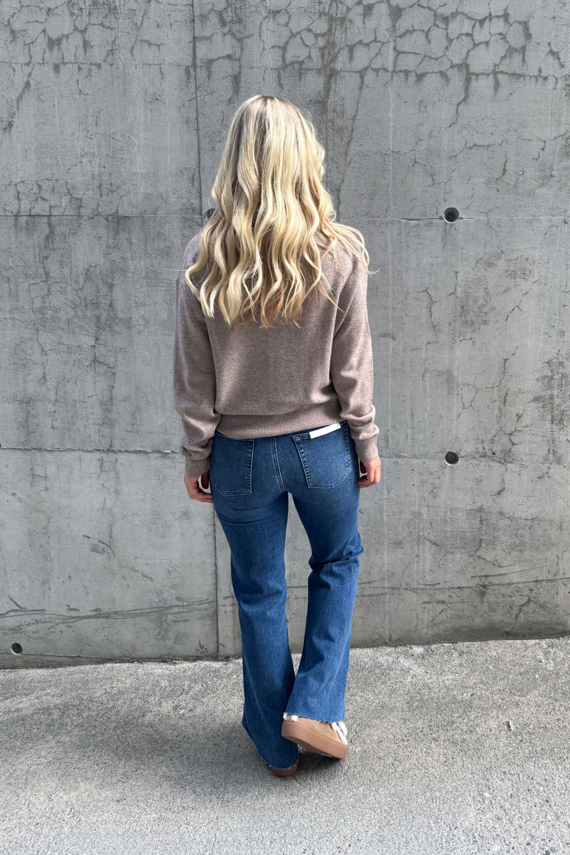 Longo Knit Long Sleeve Collar Mid Brown Melange