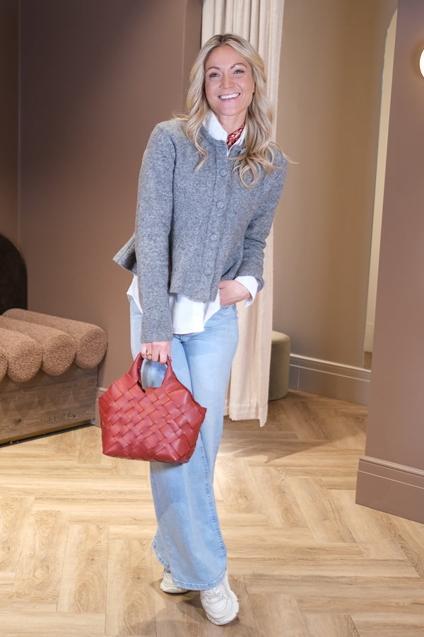 Hiva Peplum Knit Cardigan Mid Grey Melange